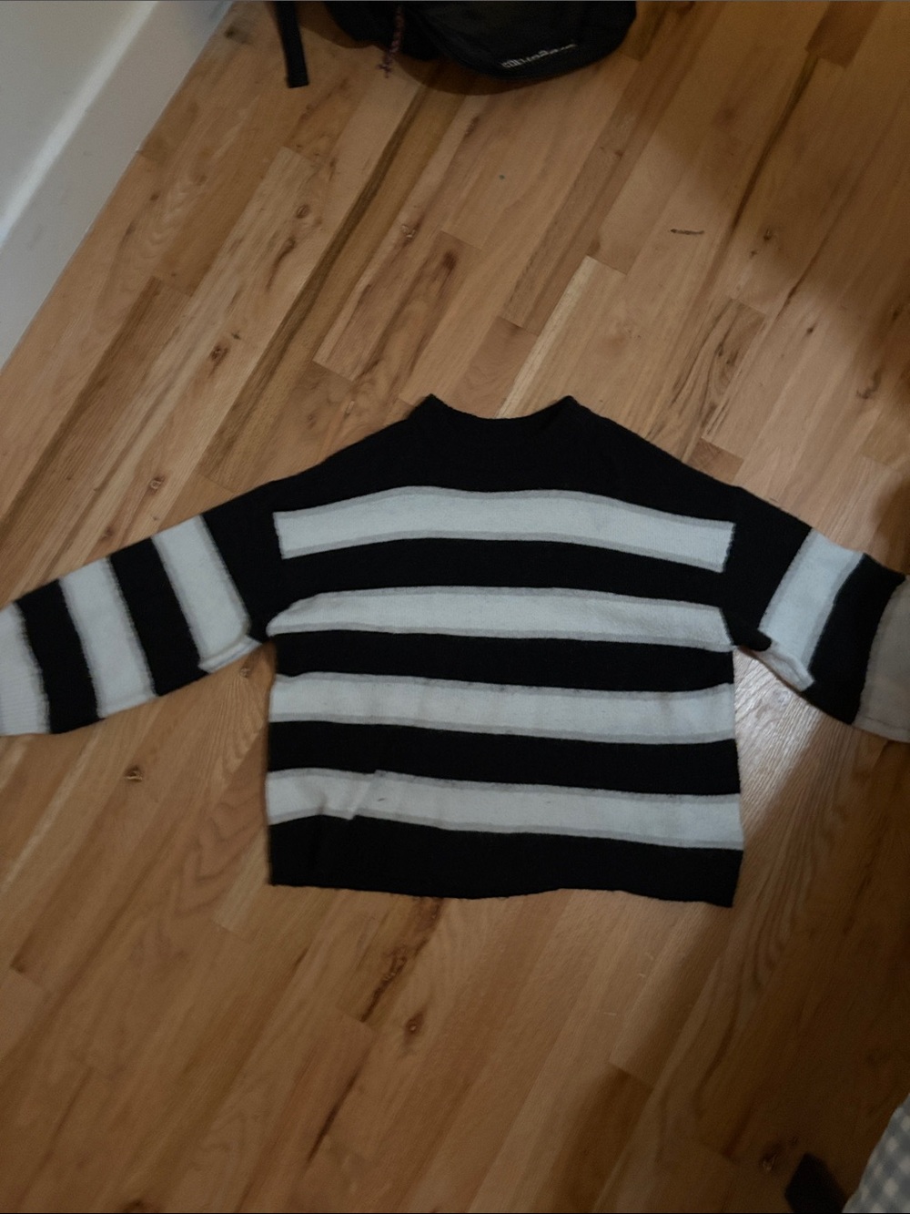Sandro Black and White Striped Crewneck Sweater